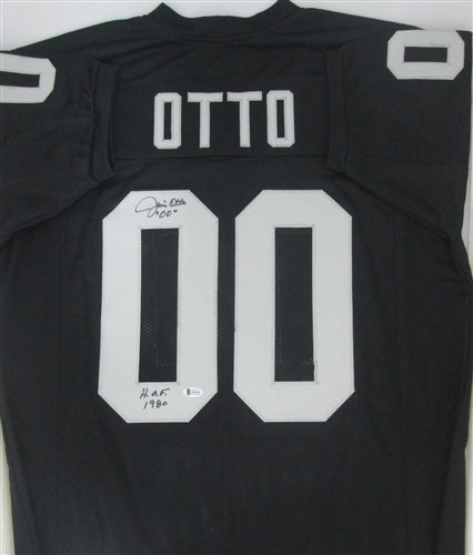 JIM OTTO SIGNED CUSTOM RAIDERS JERSEY W/ HOF '80 - BECKETT