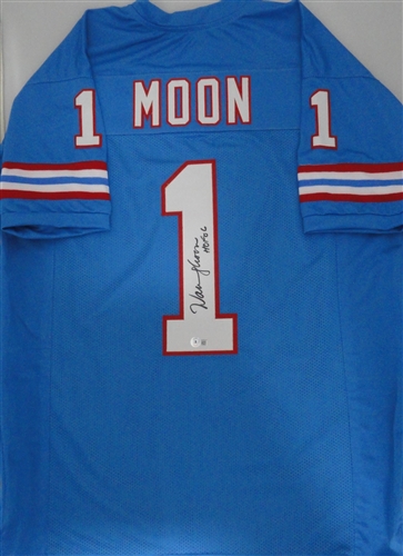 WARREN MOON SIGNED CUSTOM OILERS JERSEY W/ HOF - BAS