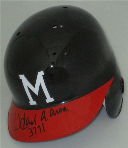 HENRY HANK AARON SIGNED FULL SIZE MILW BRAVES EAR FLAP HELMET W/ 3771 - JSA