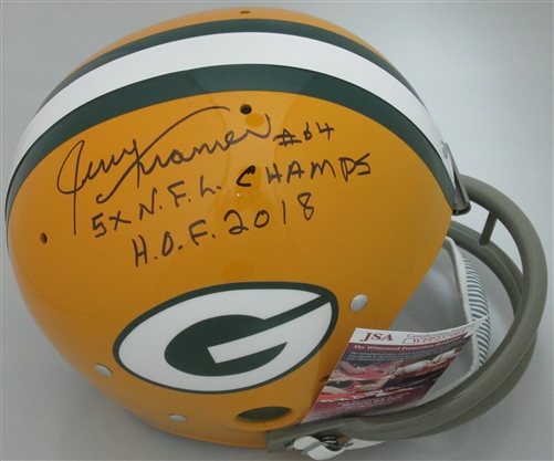 JERRY KRAMER SIGNED FULL SIZE TK SUSPENSION PACKERS HELMET W/ 2 SCRIPTS - JSA