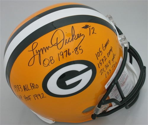 LYNN DICKEY SIGNED PACKERS FULL SIZE REPLICA HELMET W/ STATS - JSA