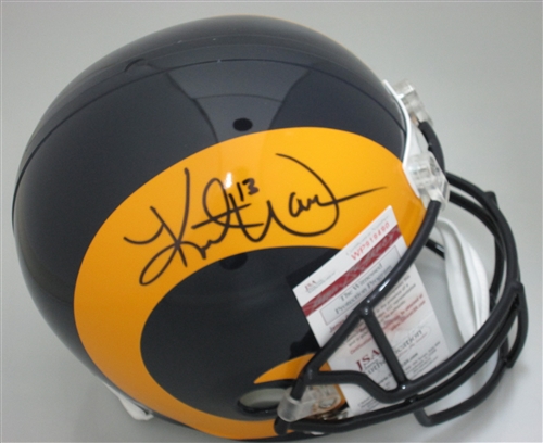 KURT WARNER SIGNED FULL SIZE REPLICA THROWBACK RAMS HELMET - JSA